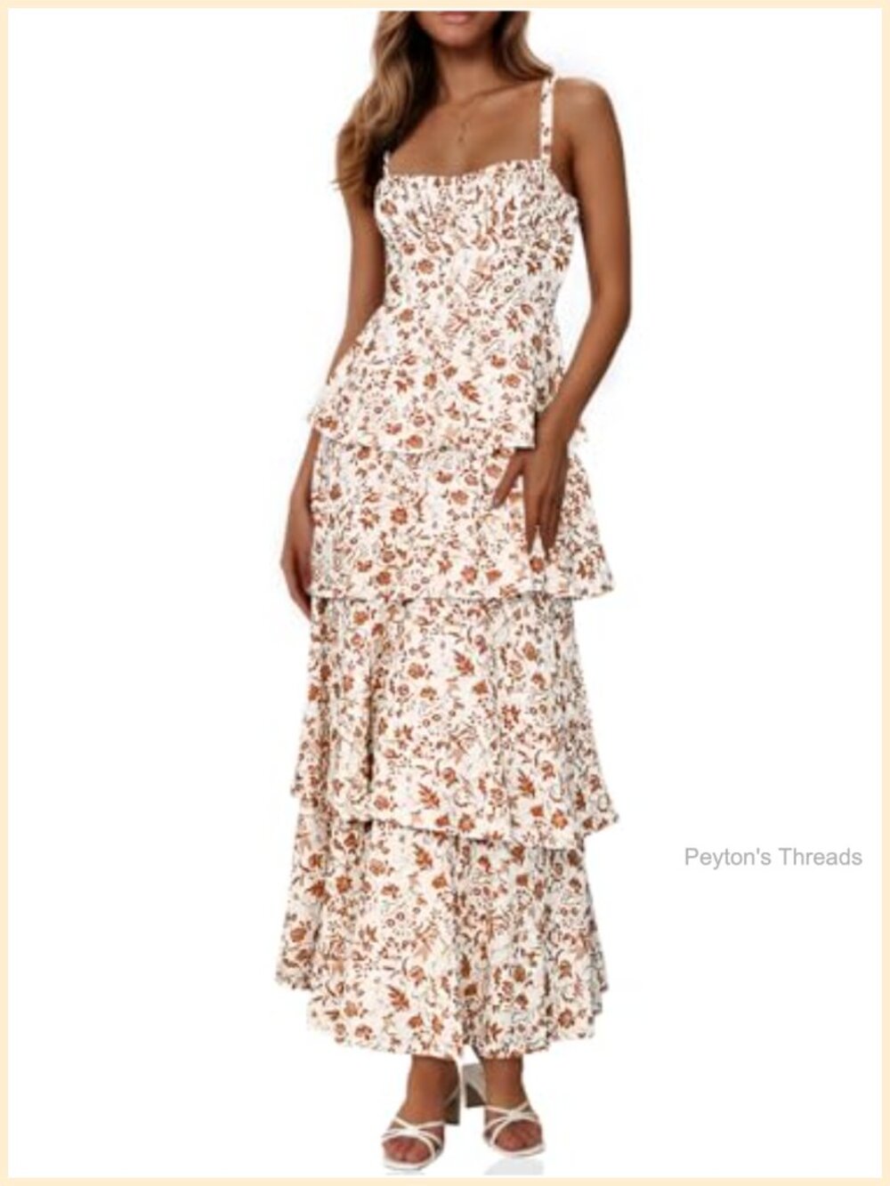 Floral Sleeveless Tiered Ruffle Maxi Dress With Tie Back Square Neck